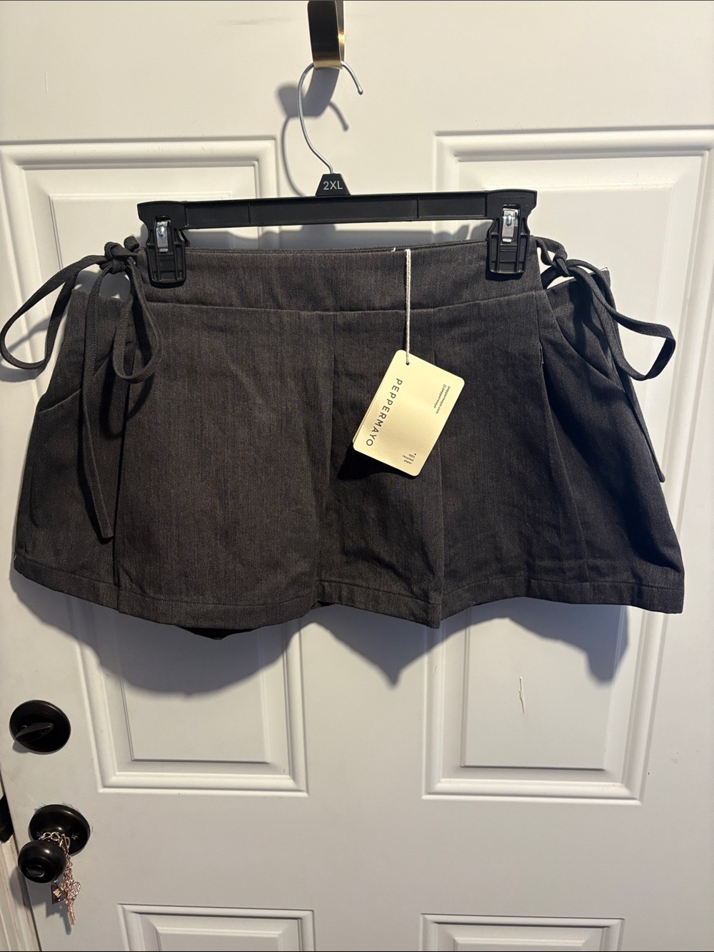 Peppermayo Charcoal Side-Tie Mini Skirt in Dark Gray